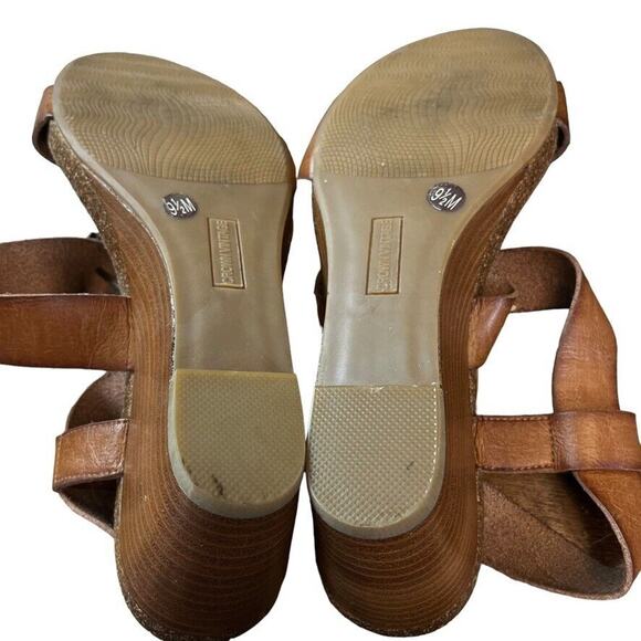 Crown Vintage Womens Stacked Wedge Strappy Sandals Brown Open Toe sz 9.5 - Picture 15 of 16
